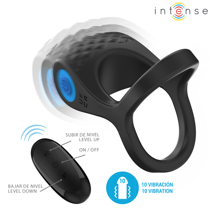 INTENSE - ALEX VIBRATOR DOPPEL-PENISRING 10 VIBRATIONEN SCHWARZ