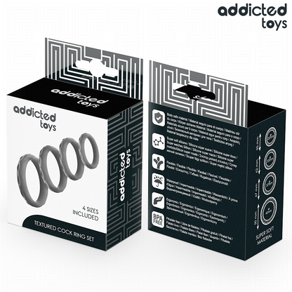 ADDICTED TOYS - SET MIT STRUKTURIERTEM COCKRING IN 4 GRÖSSEN